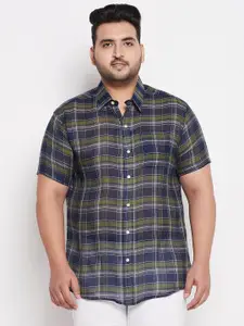 bigbanana Men Plus Size Green & Blue Comfort Tartan Checks Checked Cotton Casual Shirt