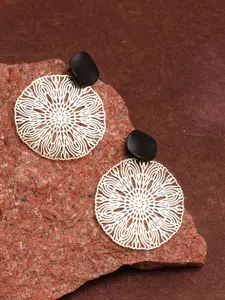 SOHI Gold Plated White & Black Circular Drop Earrings