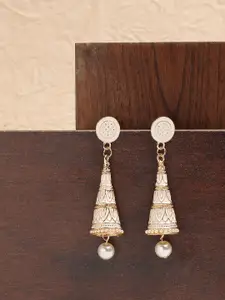SOHI Women Gold-Plated & White Contemporary Stone Drop Earrings