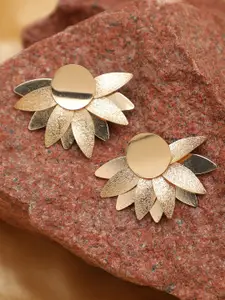 SOHI Gold-Toned Gold Plated Floral Studs Earrings