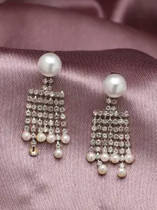SOHI White Contemporary Drop Earrings