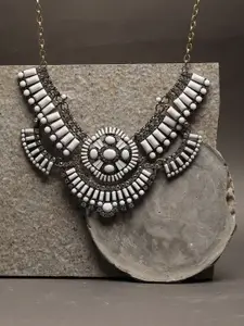 SOHI Silver-Toned & White Silver-Plated Oxidised Necklace