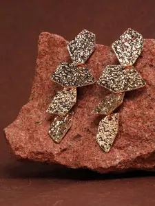 SOHI Gold-Toned Contemporary Drop Earrings