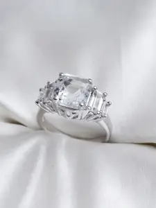 HIFLYER JEWELS Women Sterling Silver Rhodium-Plated White Stone Ring