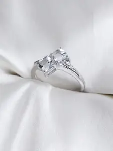 HIFLYER JEWELS Rhodium-Plated White Stone-Studded Finger Ring