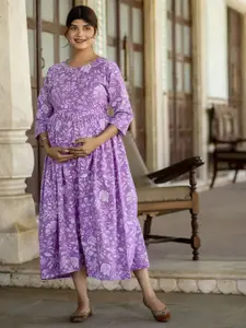 Nayo Lavender Floral Maternity Empire Maxi Dress