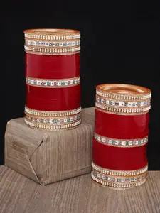LUCKY JEWELLERY Maroon Red & CZ Studded Bangles Set