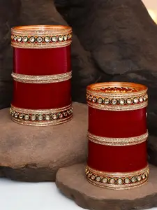 LUCKY JEWELLERY Women Maroon Stone-Studded Chura Bangle Set