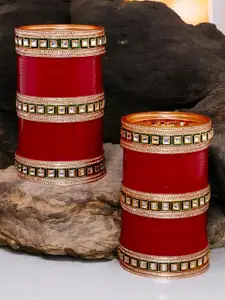 LUCKY JEWELLERY Maroon Red & CZ Studded Bangles Set