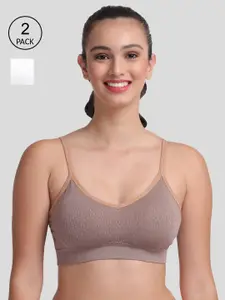 Amour Secret Set Of 2 Brown & White Non Padded & Non Wired Solid Bra