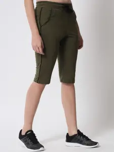 Q-rious Women Olive Side String Three Fourth Capris