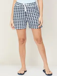 Ginger by Lifestyle Women White Checked Cotton Shorts