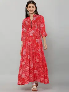 EZIS FASHION Women Red Floral Printed Cotton Kurta