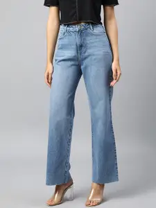 Xpose Women Blue Comfort Wide Leg High-Rise Light Fade Jeans
