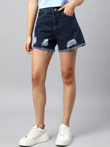 Xpose Women Navy Blue High-Rise Denim Shorts