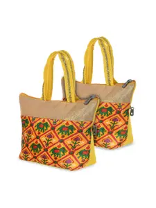 Kuber Industries Pack of 2 Yellow Ethnic Motifs Structured Hand Bag
