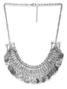 Shining Diva Fashion Oxidised Silver-Toned Textured Necklace
