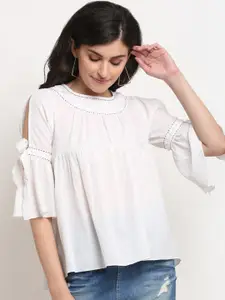 La Zoire White Embellished Studded Georgette Top