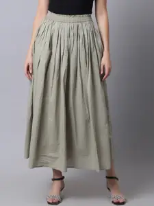 KURTSY Women Green Solid Maxi Flared Skirts