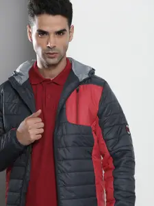 The Indian Garage Co Men Colourblock Hooded Slim Fit Puffer Jacket