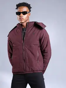 The Indian Garage Co Men Zip-Front Bomber Jacket with Detachable Hood