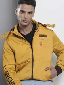 The Indian Garage Co Men Mustard Yellow Solid Padded Jacket with Detachable Hood