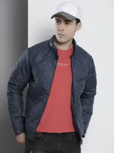 The Indian Garage Co Men Navy Blue Stand Collar Quilted Jacket