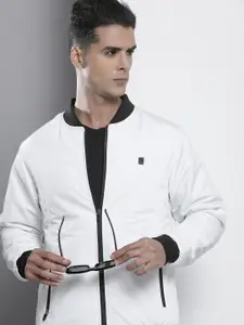 The Indian Garage Co Men Slim Fit Zip-Front Bomber Jacket with Zip Pockets