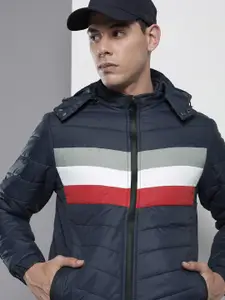The Indian Garage Co Men Colourblock Puffer Jacket with Detachable Hood
