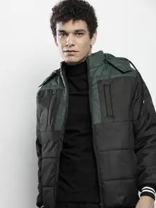 The Indian Garage Co Men Colourblock Zip-Front Hooded Puffer Jacket