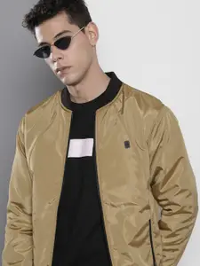 The Indian Garage Co Men Slim Fit Zip-Front Bomber Jacket with Zip Pockets
