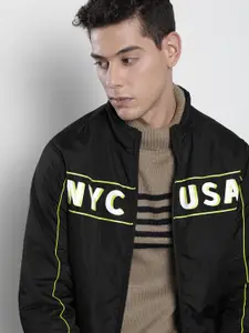 The Indian Garage Co Men Typographic Print Zip-Front Biker Jacket