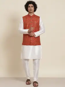SOJANYA Men White Kurta with Pyjamas & Nehru Jacket