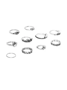 Shining Diva Fashion Set of 10 Silver-Toned Rings