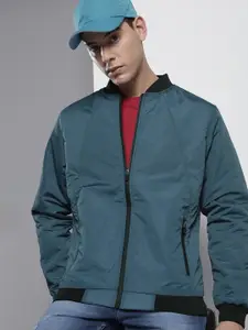 The Indian Garage Co Men Slim Fit Zip-Front Bomber Jacket with Zip Pockets