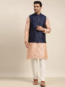 SOJANYA Men Pink Floral Printed Thread Work Kurta with Pyjamas