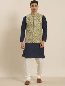 SOJANYA Men Navy Blue Pure Cotton Kurta with Pyjamas & Nehru Jacket