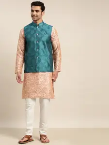 SOJANYA Men Pink Printed Kurta with Churidar