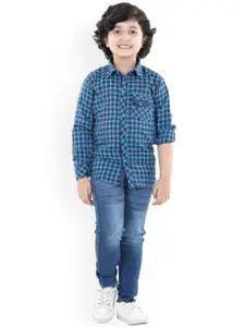 Aj DEZInES Boys Turquoise Blue & Green Checked Shirt with Trousers