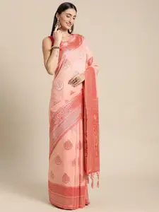 Mitera Pink Ethnic Motifs Silk Blend Banarasi Saree
