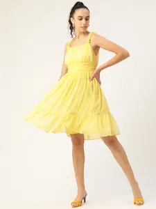 Antheaa Yellow Self Design Chiffon Dress