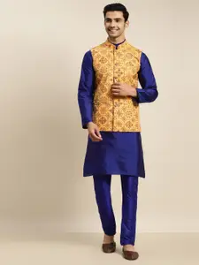 SOJANYA Men Blue Kurta with Churidar & Nehru Jacket