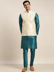 SOJANYA Men Teal Green Kurta with Pyjama & Nehru Jacket