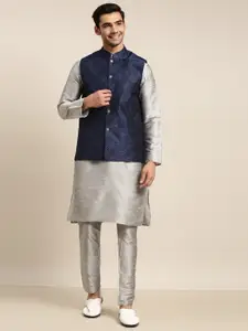 SOJANYA Men Grey Solid Kurta & Trousers With a Nehru Jacket