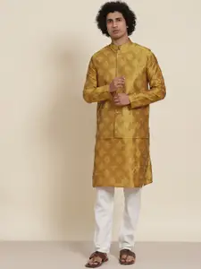 SOJANYA Men Mustard Yellow Kurta with Pyjamas & Nehru Jacket