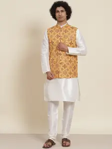 SOJANYA Men White Kurta with Pyjamas & Nehru Jacket