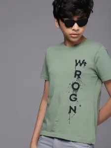 WROGN YOUTH Boys Green Printed Pure Cotton T-shirt