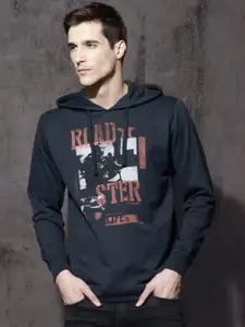 Roadster Men Navy Printed Hooded Sweatshirt
