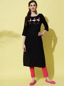 Sitaram Designer Women Black Embroidered Kurta