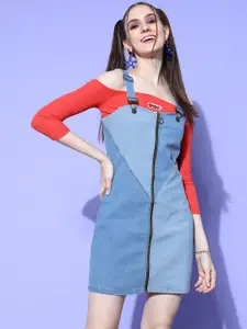 SASSAFRAS Women Blue Colourblocked Twofer Takes Dress